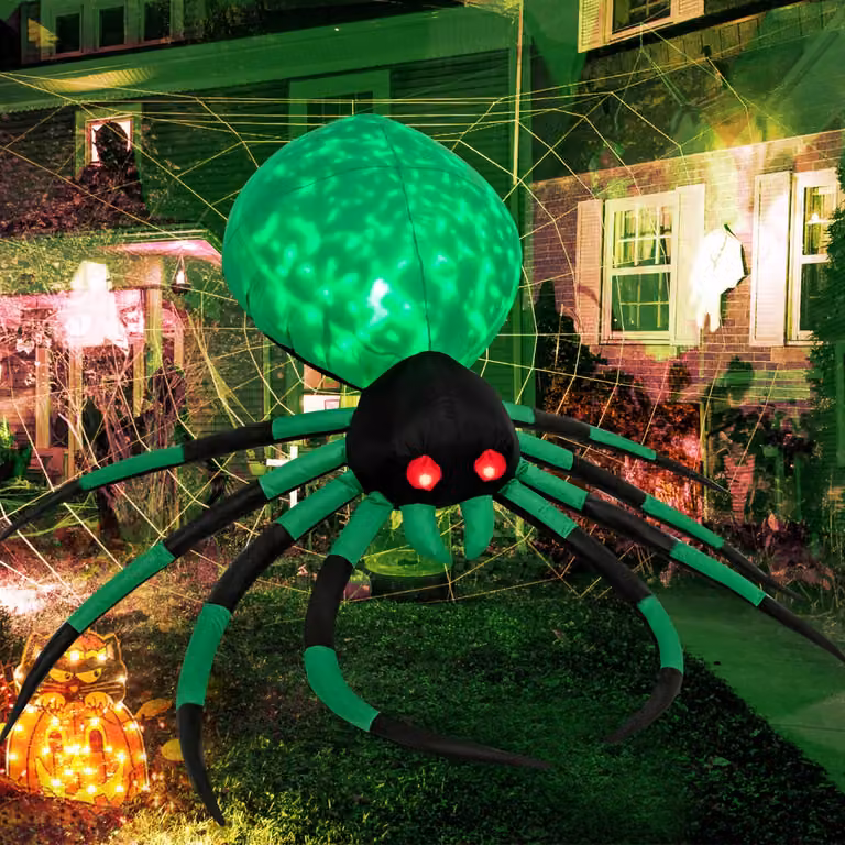 Costway Ragno gonfiabile di halloween con occhi illuminati a LED e proiezione rotante del corpo, Gigante gonfiabile per prato