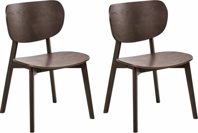 Set di 2 sedie da pranzo con impiallacciatura in legno di frassino scuro struttura in legno di hevea senza braccioli design minimalista