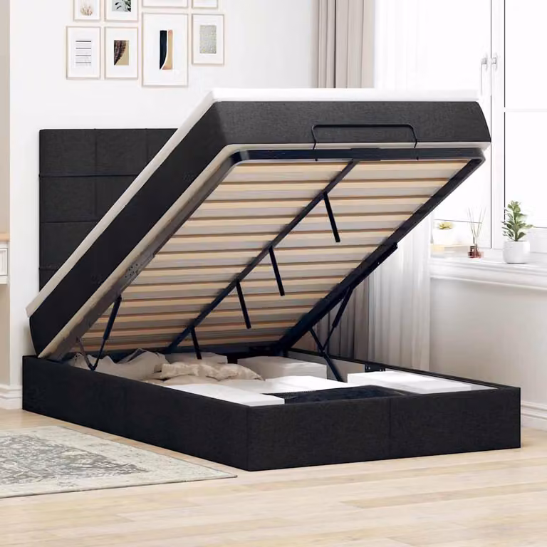 Letto Ottomano vidaXL con Materasso, Illuminazione LED e Porte USB, Colore Nero e Bianco, L/P/H: 120 x 200 x 140 cm