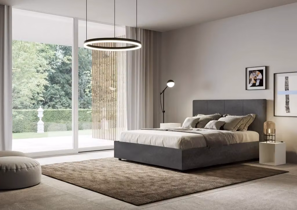 Letto matrimoniale contenitore BS COM imbottito in microfibra grigio L/P/H: 160 x 200 x 175 cm – 2