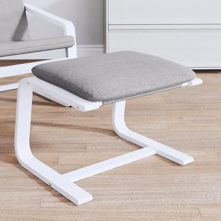 vidaXL Poggiapiedi Moderno in Tessuto Grigio e Bianco con Struttura in Legno di Betulla L: 51 cm, P: 41 cm, H: 40 cm