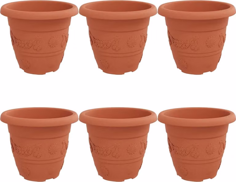 Vaso Rotondo per Fiori 6 pcs Rosso Mattone Ø 26 x 21.5 cm