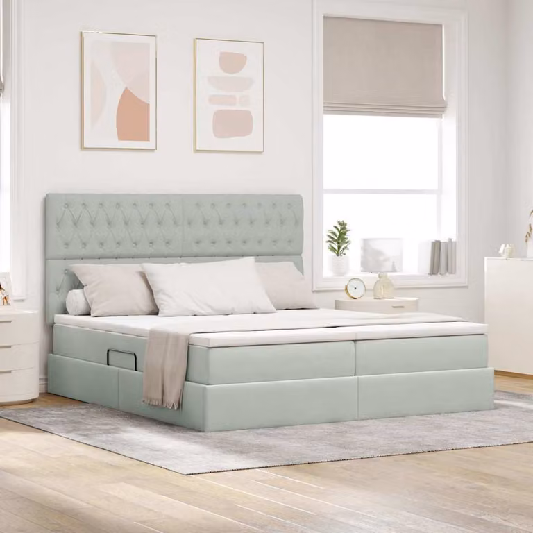 Letto con Contenitore vidaXL in Velluto Grigio con Base a Sollevamento L/P/H: 180 x 200 x 280 cm