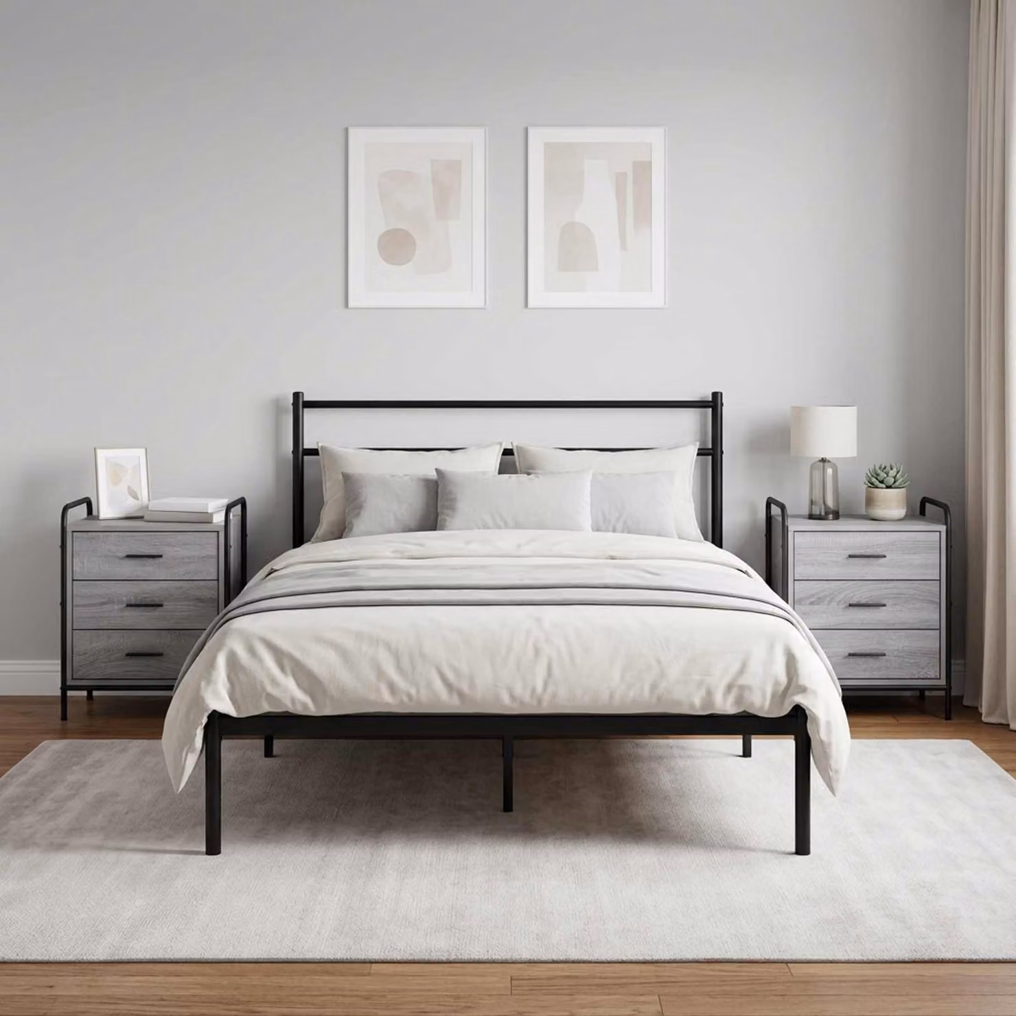 Set di 2 armadi da notte moderni vidaXL in colore grigio, L 48 cm x P 36,5 cm x H 60 cm