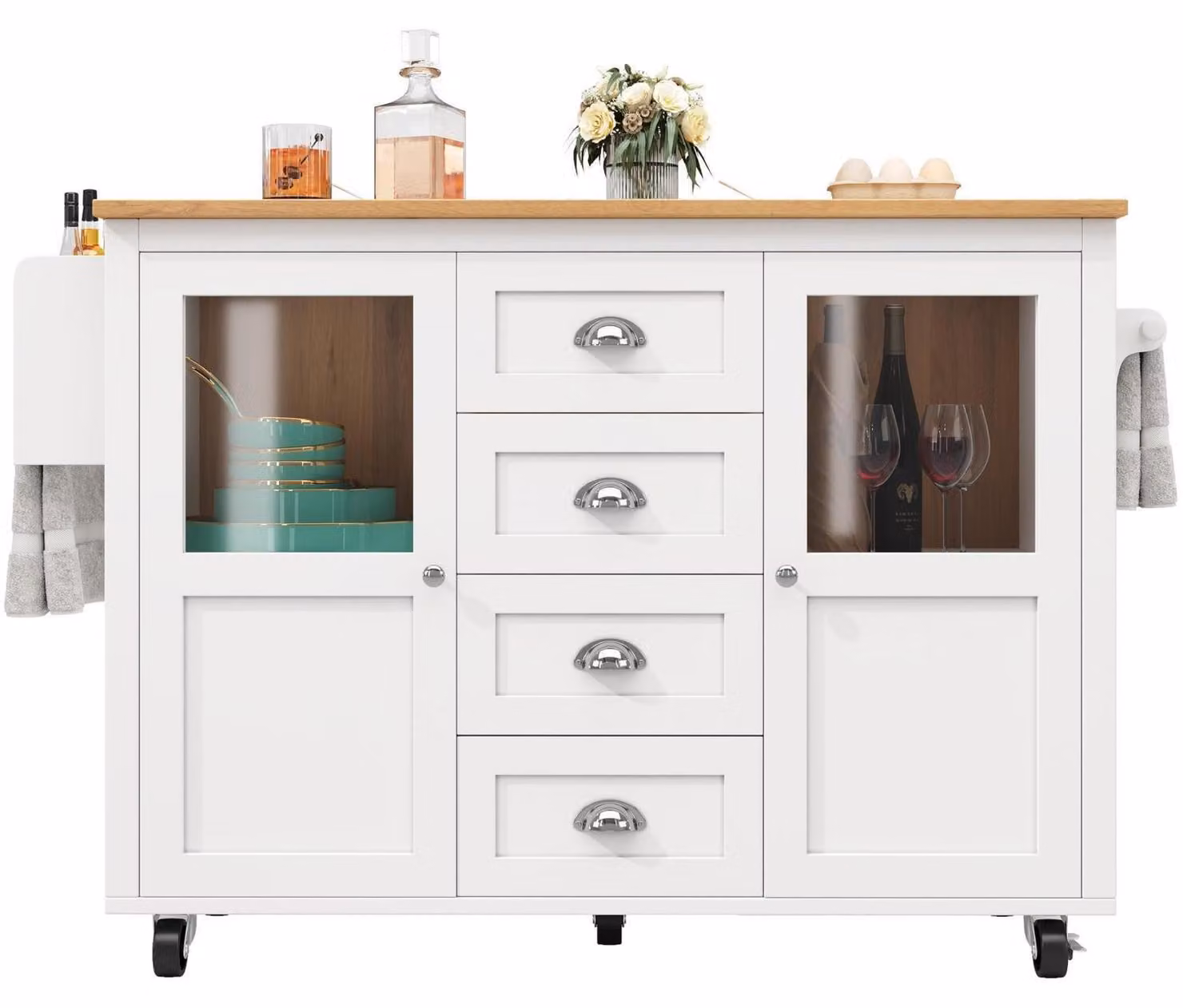 Isola da cucina con ruote, estendibile, dimensioni 138x73x93 cm, colore bianco