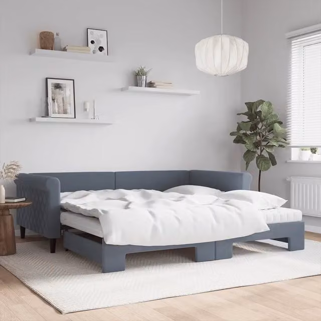 Divano Letto Estraibile vidaXL in Velluto Grigio con Cassetto per Materasso 100x200 cm – 1
