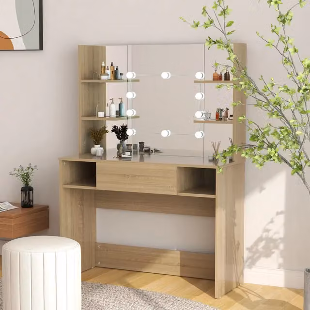Toeletta Hollywood con Luci LED vidaXL in MDF Rovere Marrone L 100 cm, P 40 cm, H 135 cm – 1