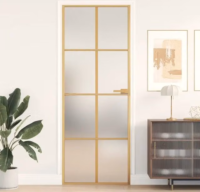 Porta Interna Scorrevole vidaXL in Alluminio e Vetro Temperato, Colore Oro, L: 76 cm, H: 201,5 cm