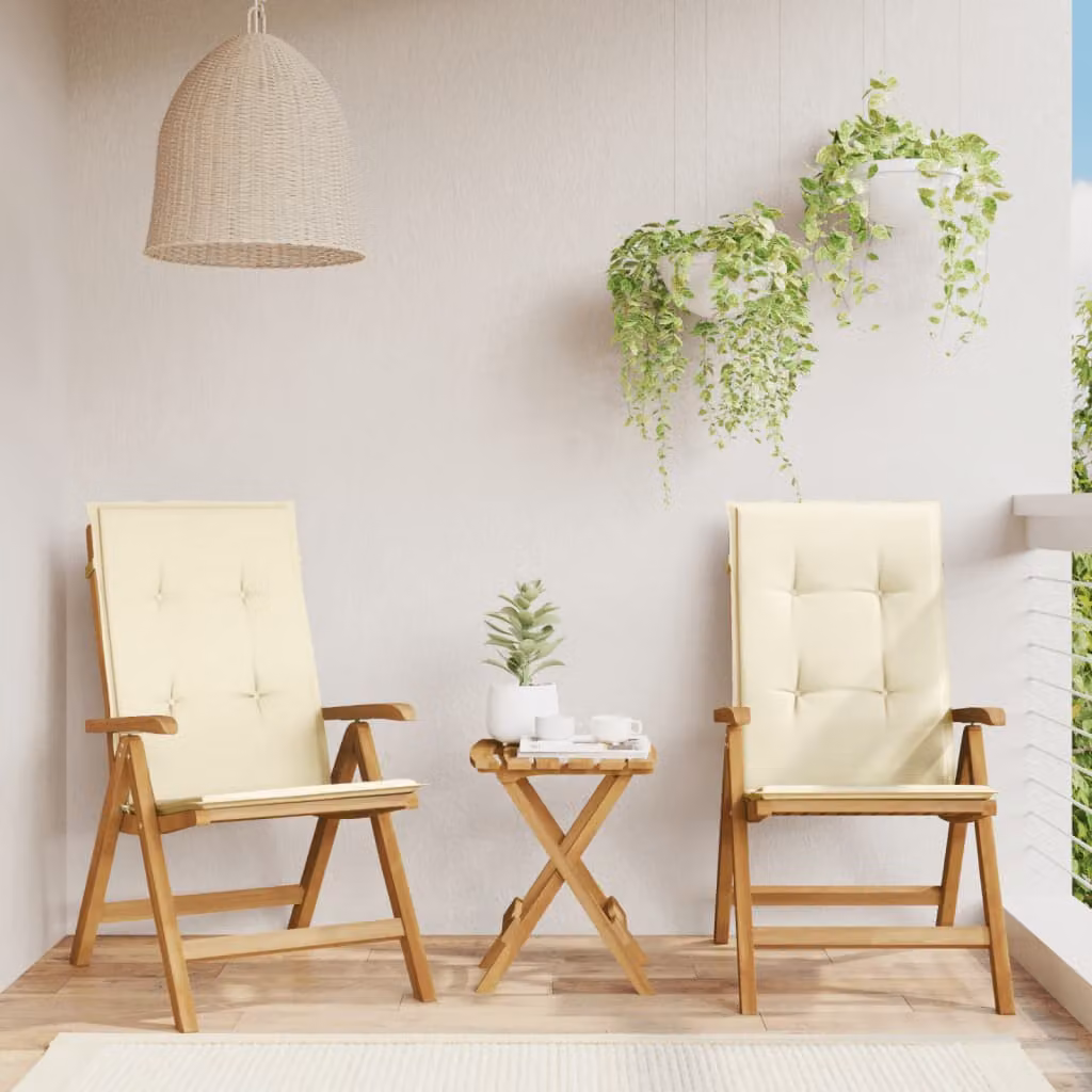Set di 2 sedie pieghevoli reclinabili con cuscini vidaXL in legno di teak marrone e beige