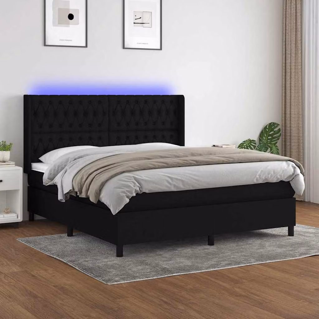 Letto a molle con materasso e illuminazione LED vidaXL in tessuto nero L/P: 180 x 200 cm – 1