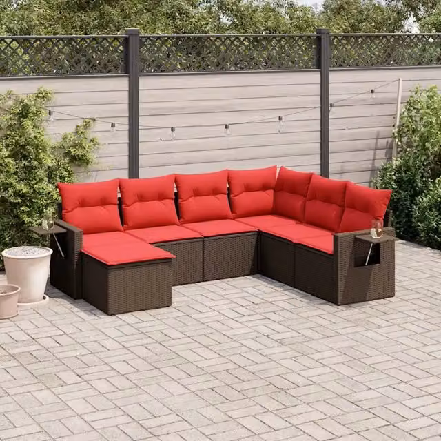 Set Divani da Giardino 7 pz con Cuscini Marrone in Polyrattan 3220503