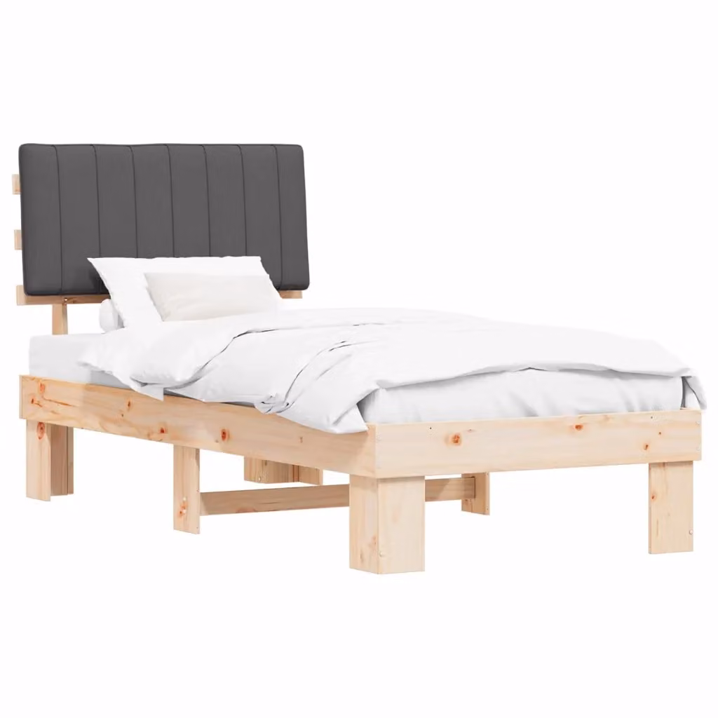 Letto con Testiera Rivestita vidaXL in Legno di Pino Grigio L/P/H: 90 x 190 x 103 cm – 2