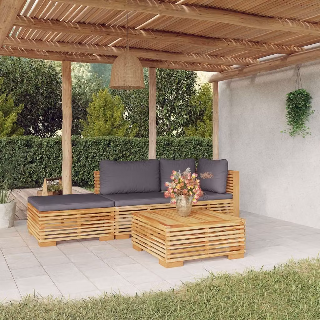 Maison Exclusive - Set da giardino da 4 pezzi con cuscini, in teak massiccio