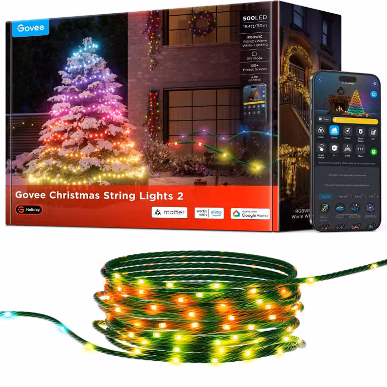 Catena luminosa intelligente con 500 LED, 50 metri, RGBICW, controllo tramite app, oltre 130 scene, compatibile con Alexa