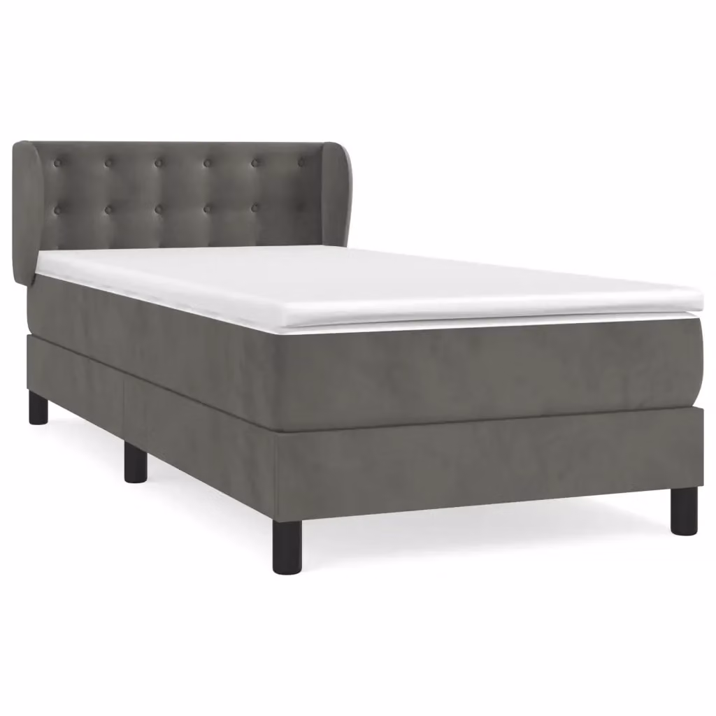 vidaXL Giroletto a Molle Ibrido con Materasso in Velluto Grigio e Bianco, Struttura in Legno di Larice, L/P/H: 103 x 100 x 203 cm – 2