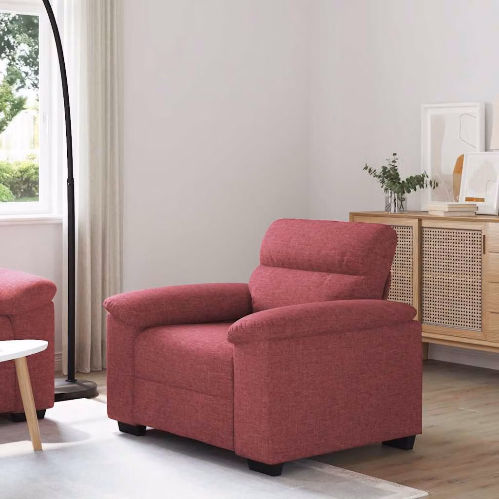 Poltrona moderna vidaXL in tessuto rosso con braccioli L: 100 cm, P: 81 cm, H: 84 cm