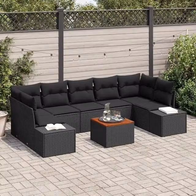 Set Divano da Giardino 8 pz Nero polyrattan 3347926