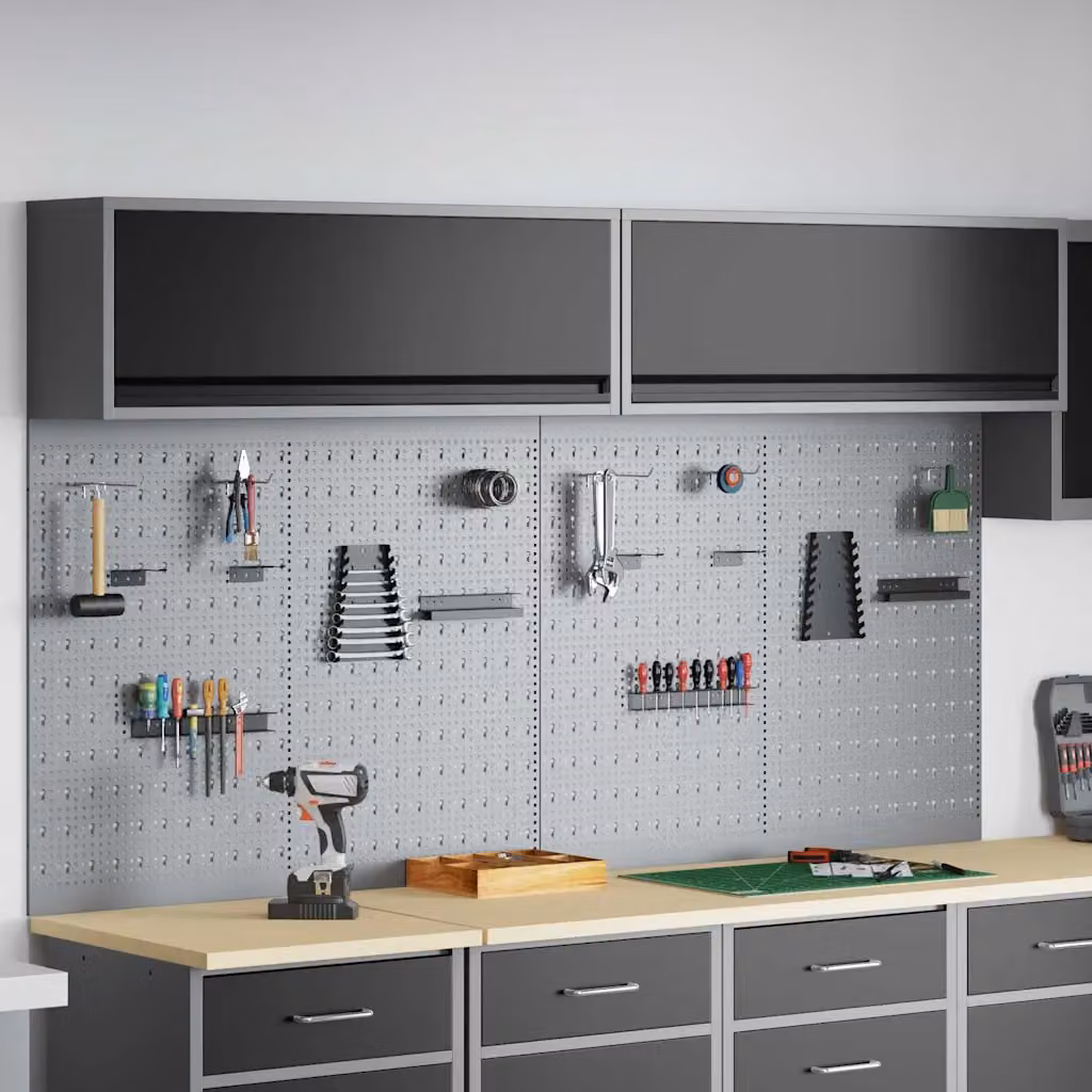 Set di 6 armadi per attrezzi con scaffale vidaXL in acciaio nero e grigio, montabili a parete