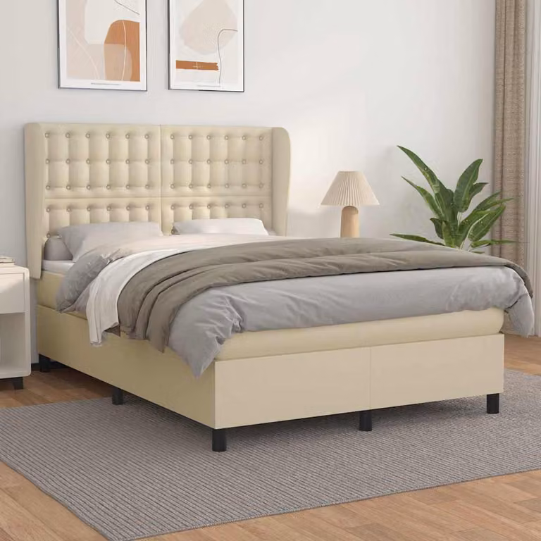 vidaXL Giroletto a Molle con Materasso in Similpelle Beige e Bianco, L/P: 140 x 190 cm