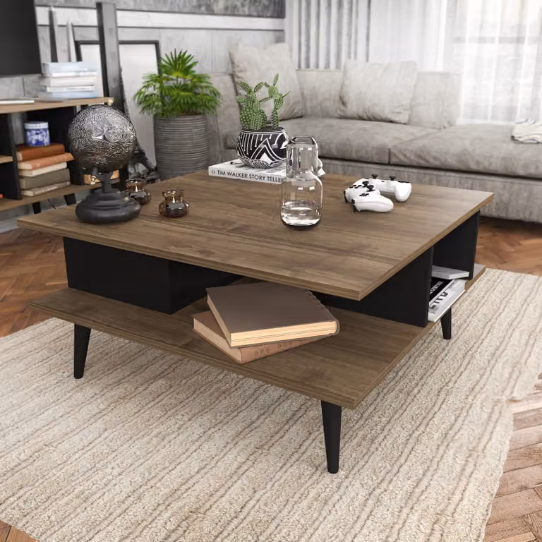Skye Decor, Akya - Noce, Nero, Tavolini, Noce, 89 x 44 x 89 cm