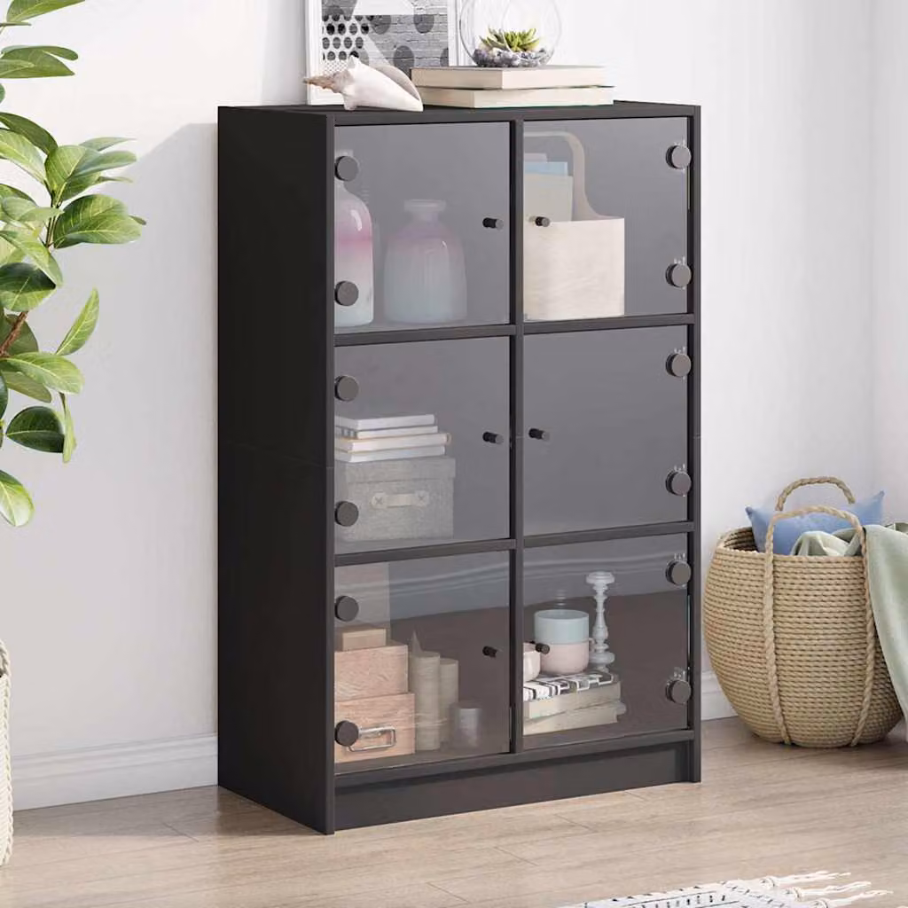 Credenza moderna vidaXL con ante nere in legno e MDF, L 68 cm, P 37 cm, H 109 cm