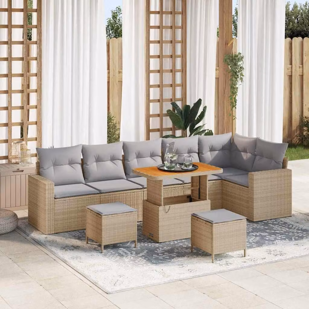 Maison Exclusive - Set di divani da giardino, 9 pezzi, color beige, in rattan sintetico
