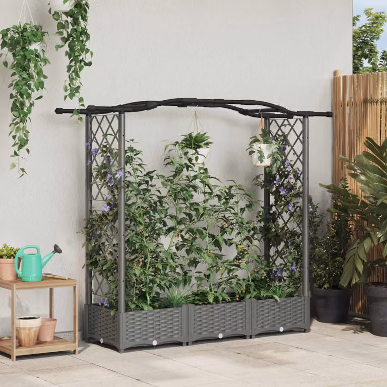 vidaXL Letto Rialzato con Griglia e Tetto per Giardino Ornamentale e Erbe Aromatiche, Grigio Chiaro