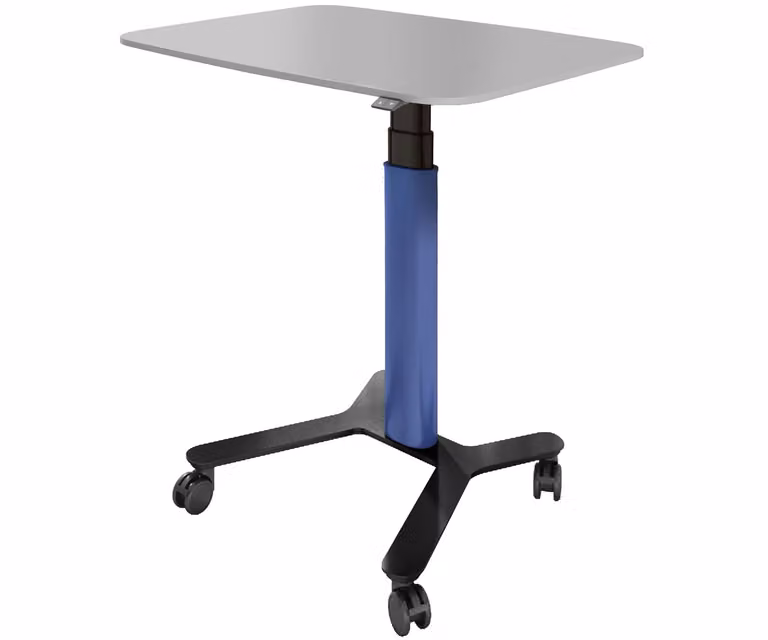 ESMART EAX-131 BB 90 x 60 cm Blu Scrivania ergonomica con seduta e piano di lavoro regolabile in altezza elettricamente in modo continuo da 65 a 130 cm Scrivania mobile con ruote