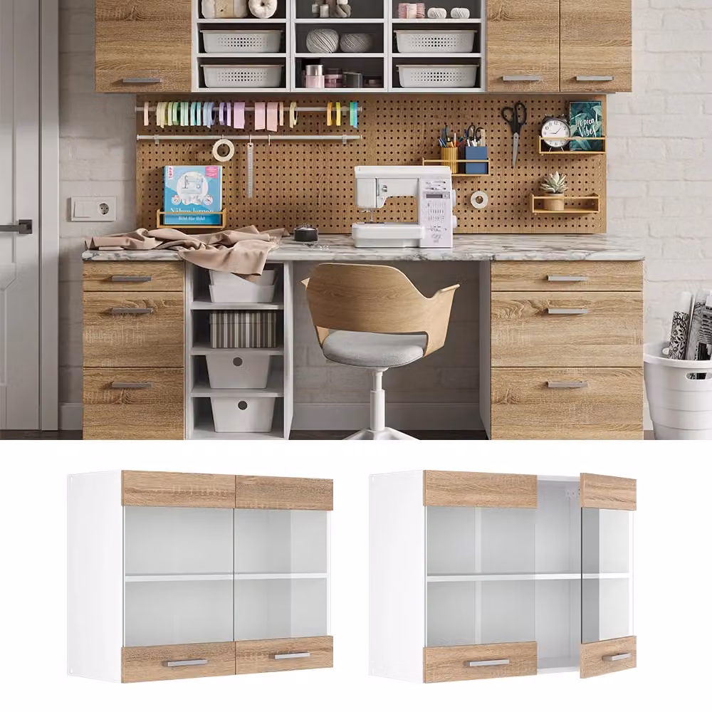 Pensile universale R-Line Sonoma Vicco bianco con ante in vetro L: 80 cm, H: 60 cm, P: 31 cm – 2