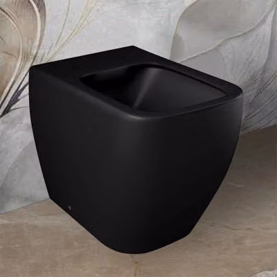 Wc filomuro Rak serie Metropolitan in ceramica nero opaco con tecnologia rimless e doppio scarico L 52,5 cm x P 40 cm x H 33,7 cm