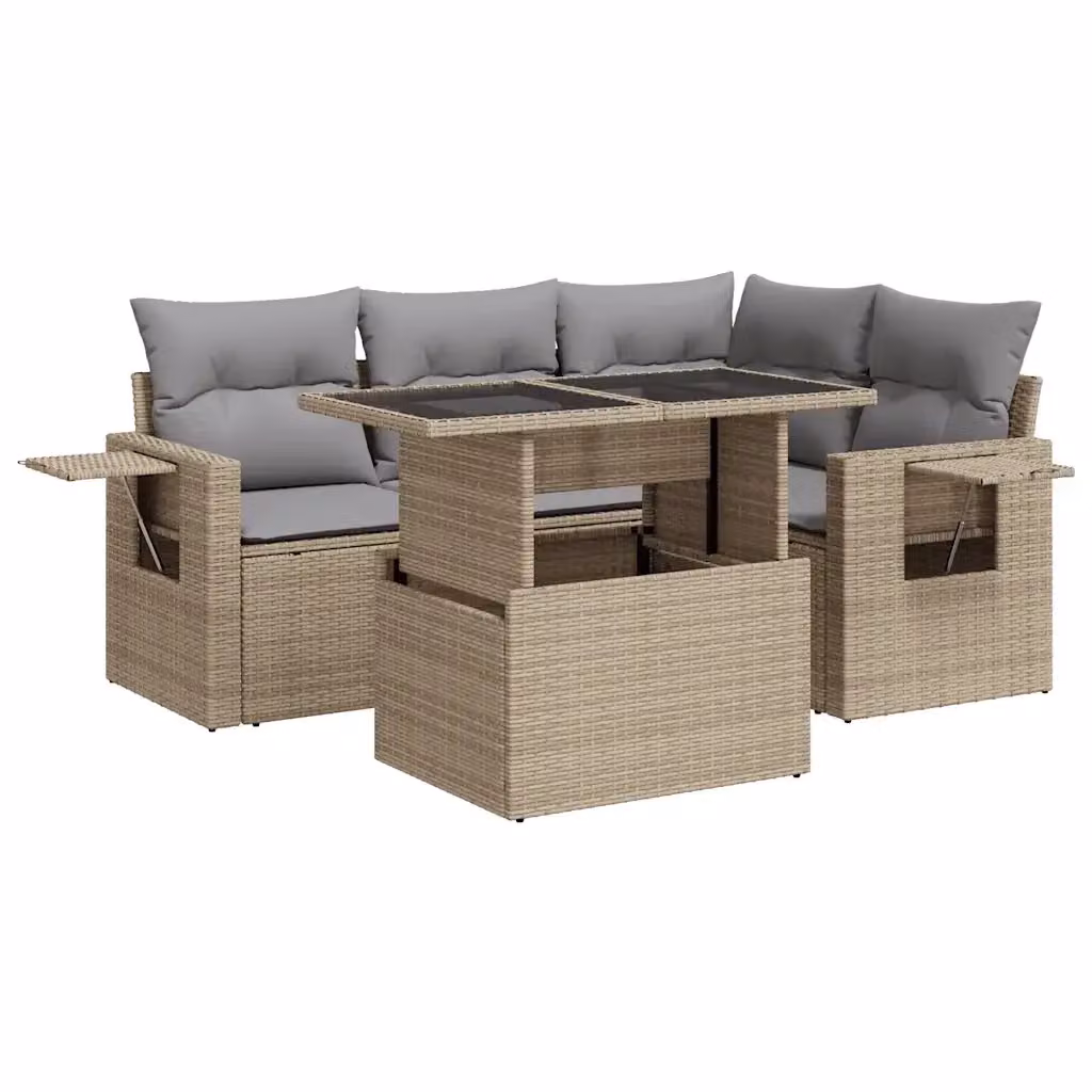 Set Divano da Giardino a L vidaXL con Cuscini Beige e Grigio in Polyrattan e Struttura in Acciaio – 2