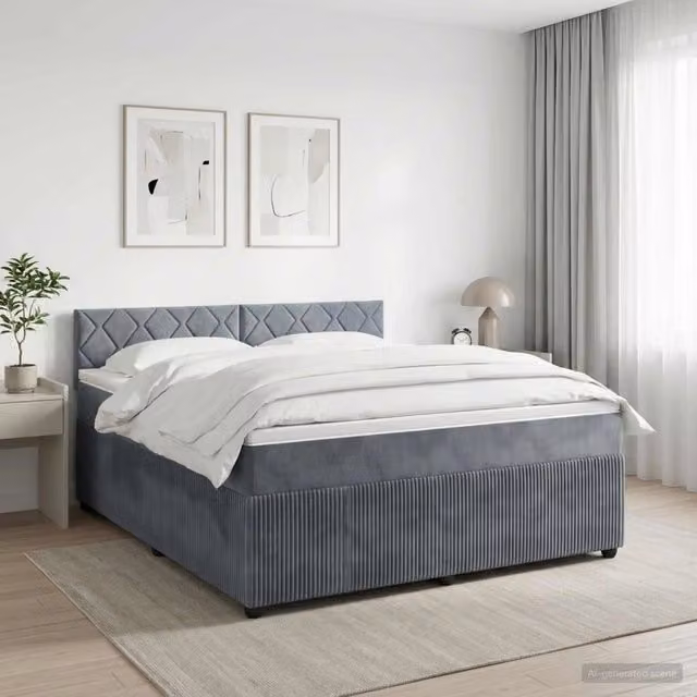Letto box spring con materasso ibrido vidaXL in tessuto grigio, con base a sollevamento, illuminazione sottostante e porta USB, L/P: 140 x 190 cm