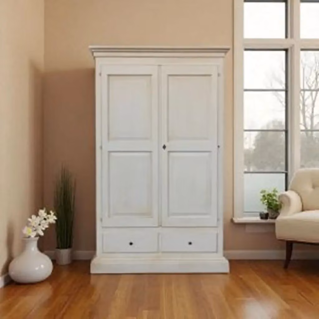 Armadio Verona KIVIO in legno di abete stile shabby chic bianco anticato L: 125 cm, P: 60 cm, H: 200 cm – 2