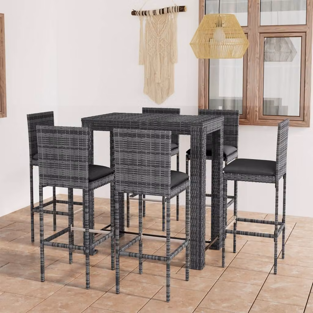 Maison Exclusive - Set Bar da Giardino 7 pz con Cuscini in Polyrattan Grigio