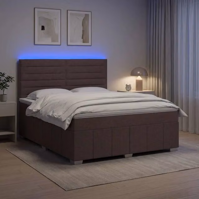 Letto Box Spring vidaXL con Materasso a Molle Pocket e Illuminazione LED, Colore Marrone e Bianco, L/P: 140 x 200 cm