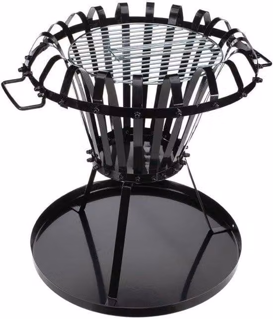Focolare con griglia cromata - Rotondo 136 x Ø 50 cm - Metallo verniciato nero
