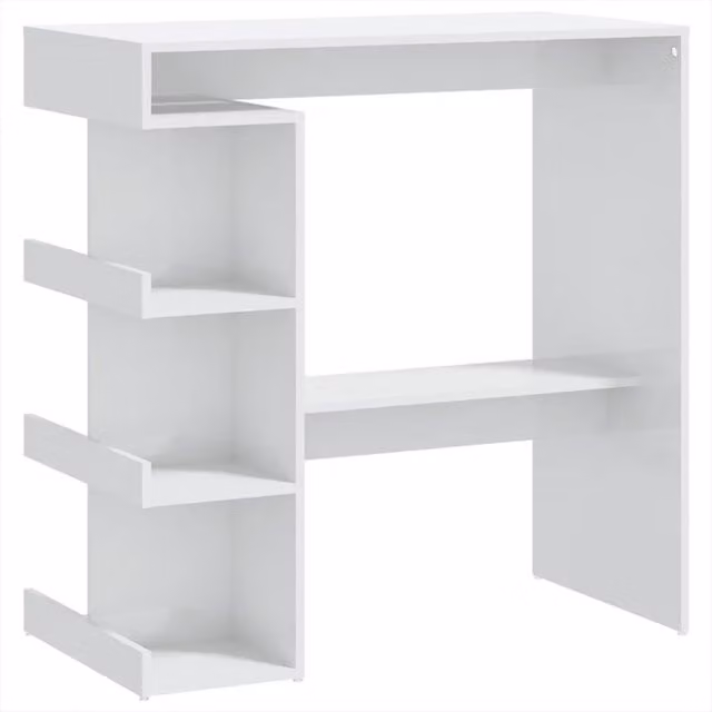 Tavolo da bar moderno con ripiani in legno bianco lucido L 100 cm, P 50 cm, H 101,5 cm