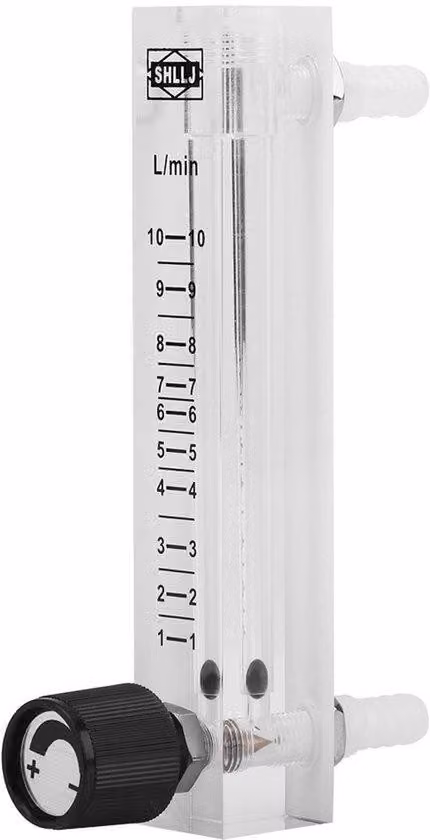 Contatore di flusso di gas da 1 a 10 L/min - Valvola di regolazione - Misuratore di portata d'aria - Misuratore di ossigeno - Connessione da 8 mm - Precisione del 5% - Misuratore di flusso