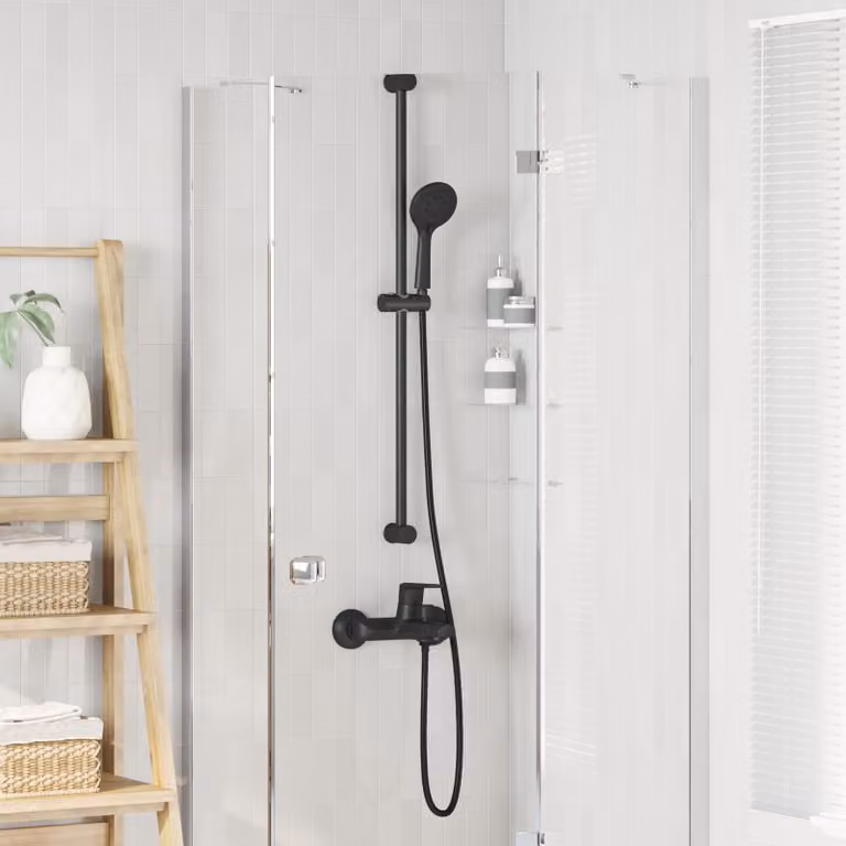 Set di doccia vidaXL con soffione rotondo e doccino a mano in acciaio inox, montaggio a parete, nero opaco