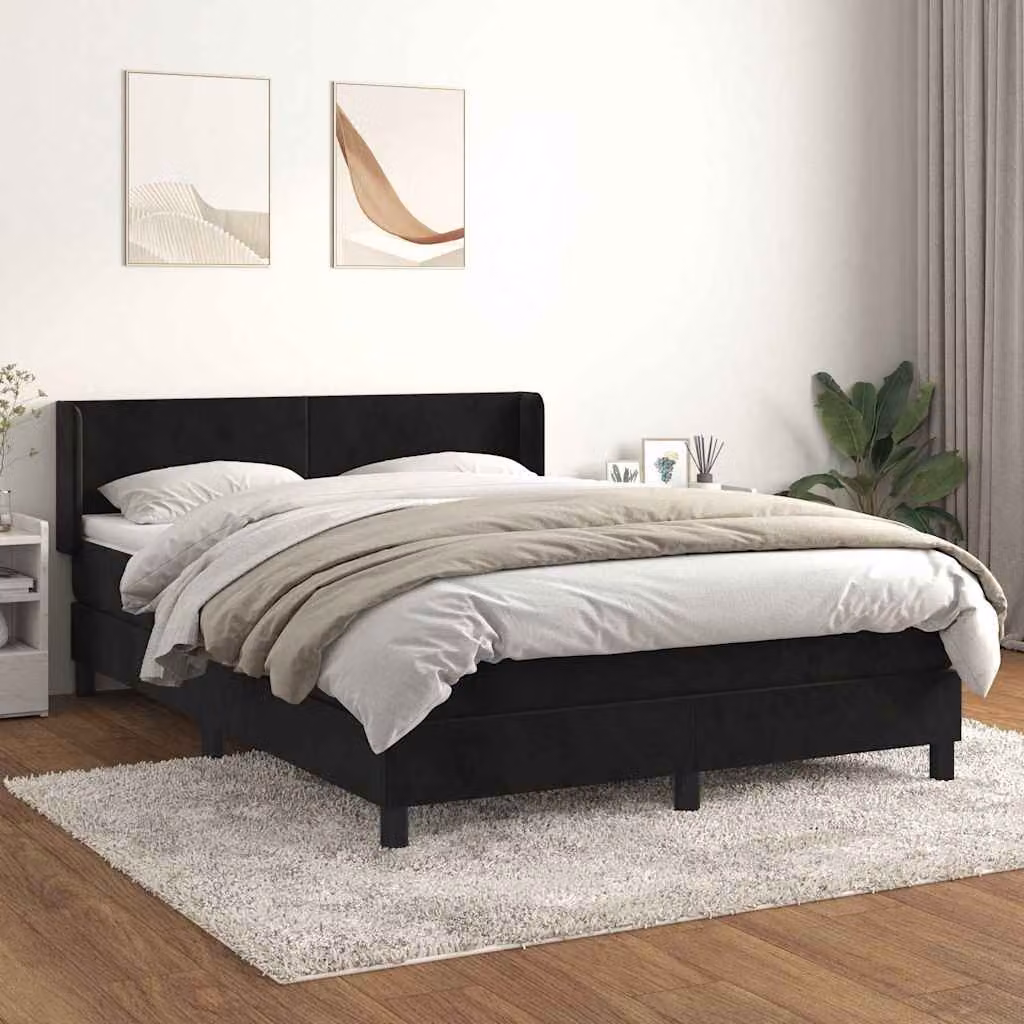 vidaXL Giroletto a Molle con Materasso Ibrido in Velluto Nero L/P/H: 140 x 200 x 88 cm – 1