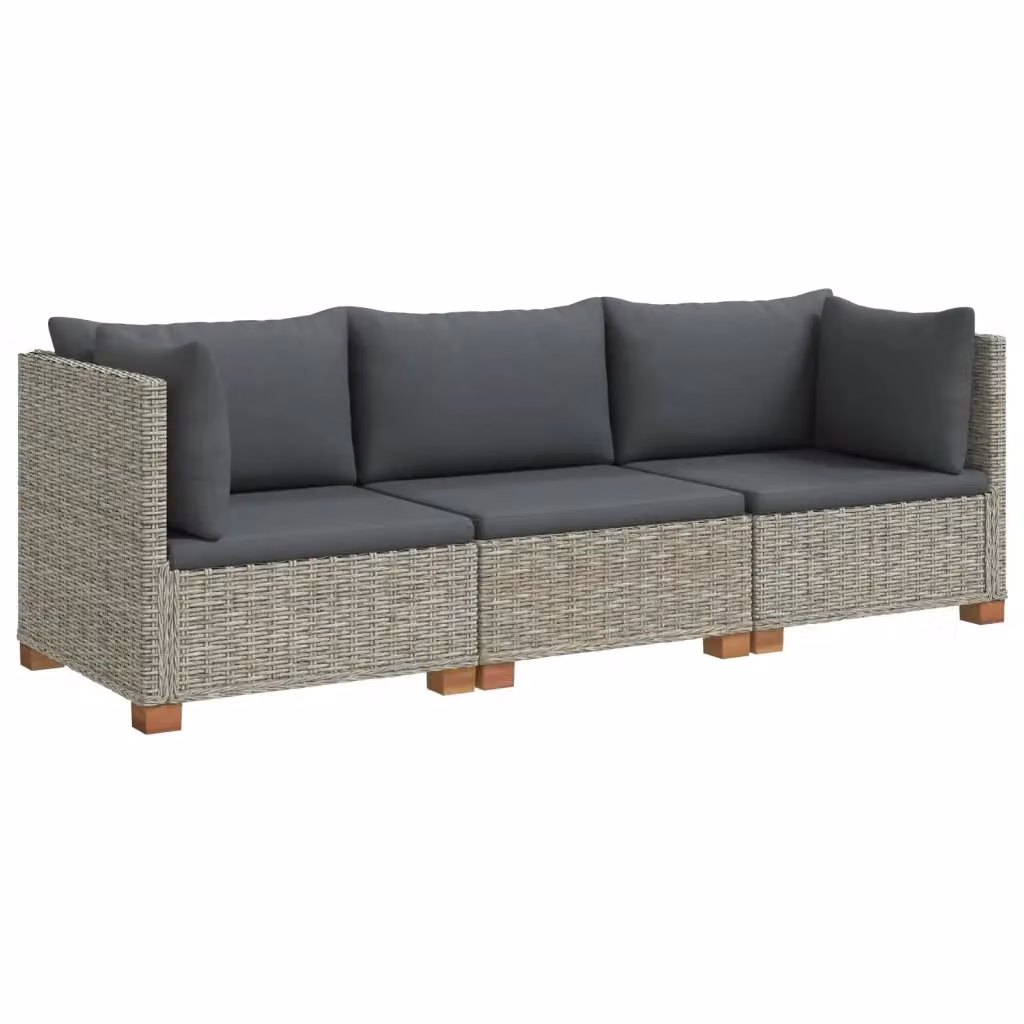 Set Lounge da Giardino a L vidaXL in Rattan e Legno con Cuscini Grigi – 2