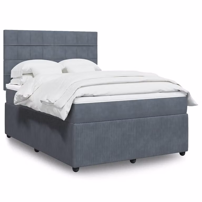 vidaXL Giroletto a Molle con Materasso Ibrido in Velluto Grigio e Bianco L/P/H: 140 x 190 cm