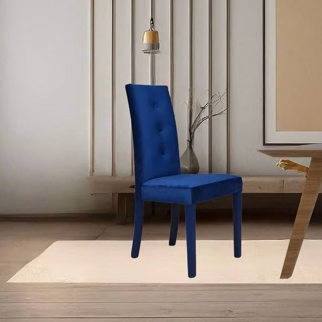 Set di 2 sedie Montecarlo in velluto blu con dettagli a 3 bottoni e struttura in legno Veriaffari