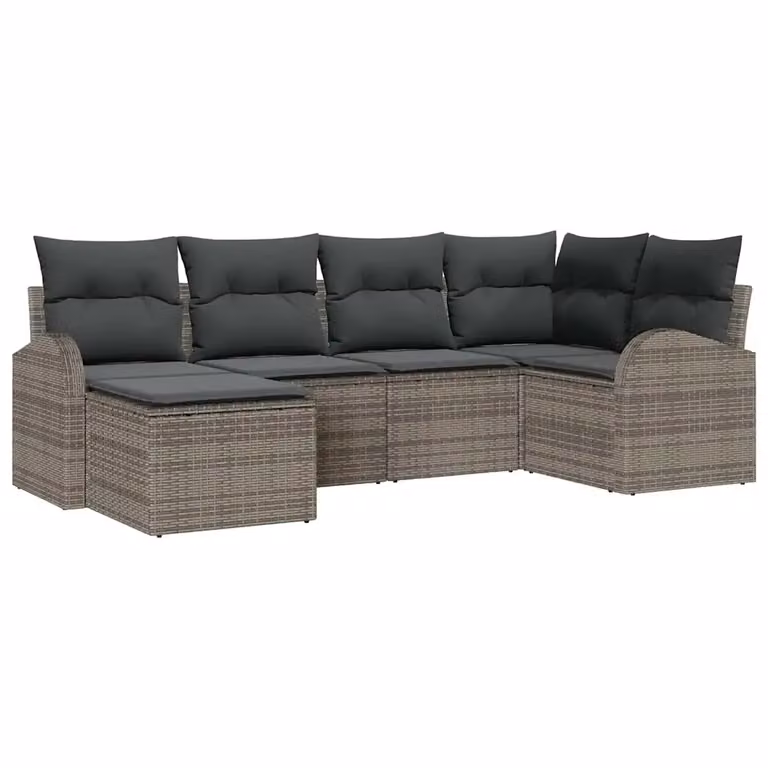 Set di divani da giardino vidaXL a forma di L composto da 6 pezzi in rattan grigio con cuscini inclusi e struttura in acciaio verniciato a polvere