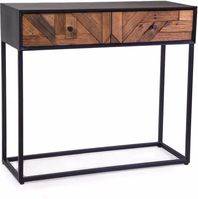 Mobile Consolle Legno Jaipur Naturale Top Nero cm 90x36h80