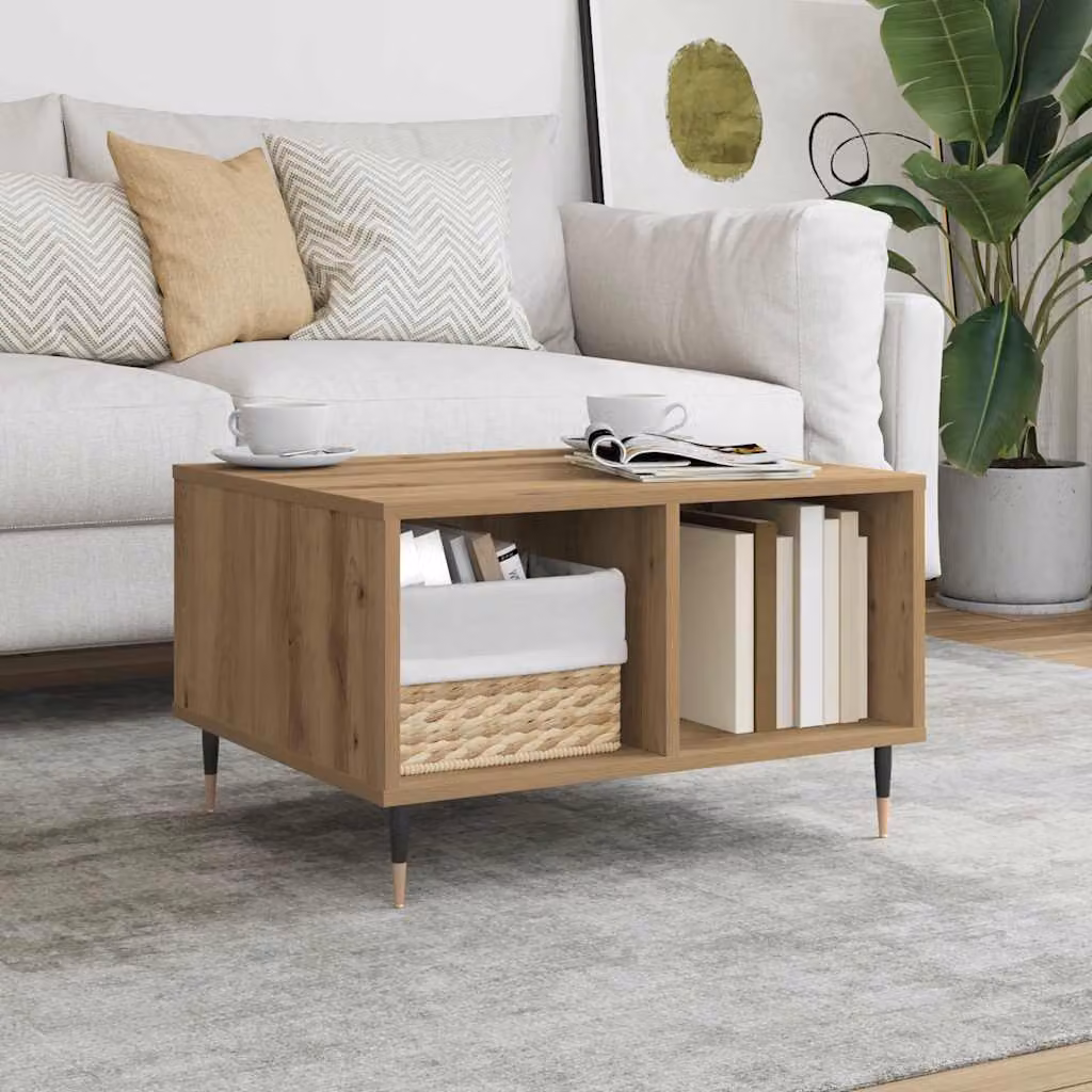 vidaXL Tavolino da Salotto Moderno in Legno Rovere e Metallo, L 60 cm x P 50 cm x H 36,5 cm