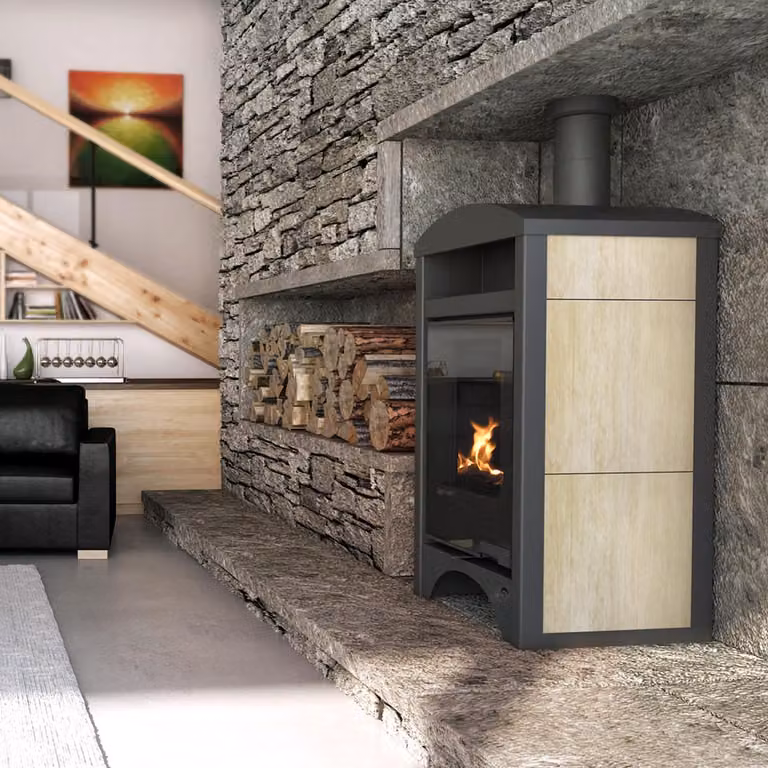 Termocamino HS FLAMINGO AQUAFLAM VARIO BARMA 11/7 kW - Rovere bianco
