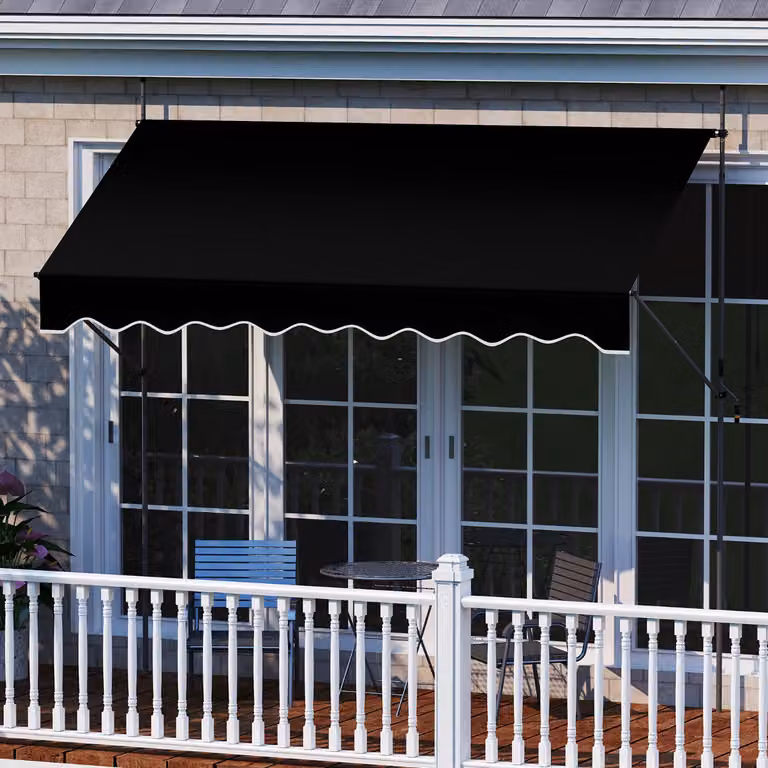 Tenda da sole regolabile per esterni Costway con manovra a bracci pieghevoli, montaggio a parete, colore Nero, L: 300 cm, H: 210-300 cm