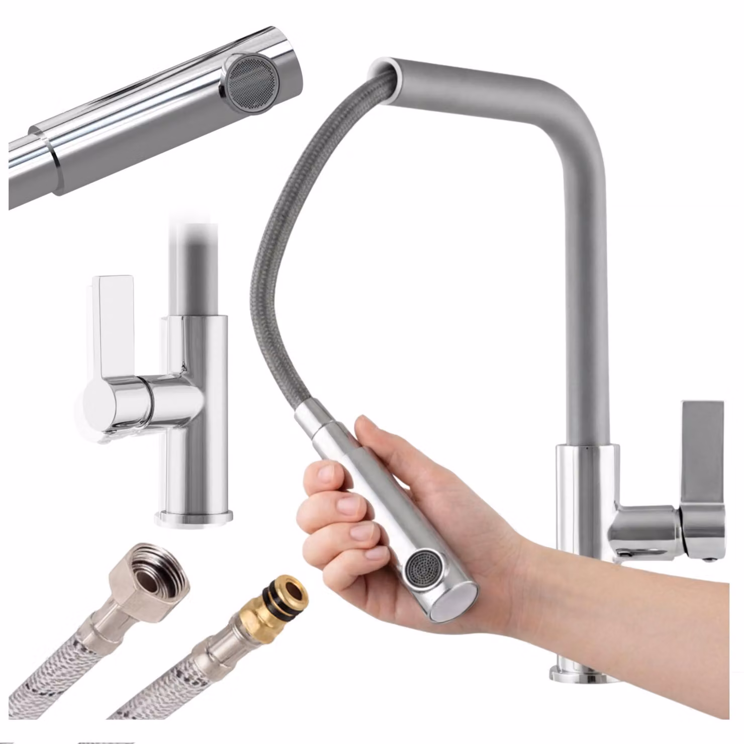 Granitan - Rubinetto da cucina - Rubinetto per lavello - Bocca estraibile - Cartuccia in Vetroceramica - Grigio - LINEA