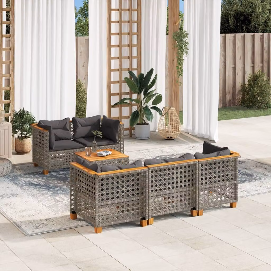Maison Exclusive - Set da giardino 6 pezzi con cuscini Grigio Poly Rattan